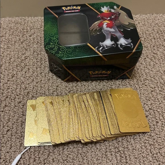 Pokemon Tin with Gold Cards and Green Accents - Picture 1 of 4